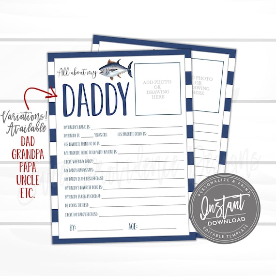Fathers day questionnaire Survey, Father's Day Gift, All about Daddy Editable , questions for kids, Grandpa, Uncle, Present- edit now Il_570xn