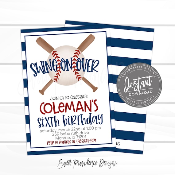 Baseball Birthday Invitation, Swing on Over, Editable baseball team party, Boy Sports Birthday digital Invitation, Printable Instant Access Il_570xn