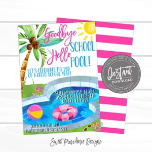 Pool Party Invitation, End of School Summer Pool Party Invite, Pool Invitation, Editable Class party Invitation, Instant Access- EDIT NOW