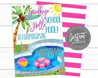 Pool Party Invitation, End of School Summer Pool Party Invite, Pool Invitation, Editable Class party Invitation, Instant Access- EDIT NOW