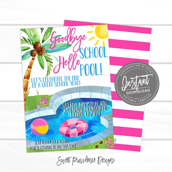Pool Party Invitation, End of School Summer Pool Party Invite, Pool Invitation, Editable Class party Invitation, Instant Access- EDIT NOW Il_570xn