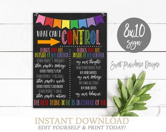 Classroom decor, School Counselor Sign, What I Can/Can't Control Psychologist Poster, Counselor Office Art, Social Work Office High School