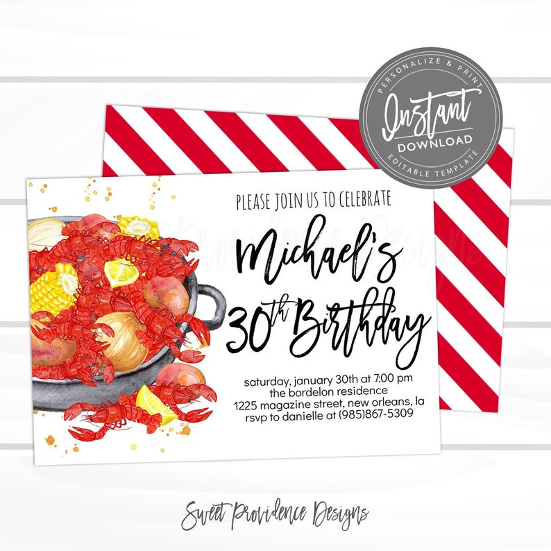 Crawfish Boil Birthday Invitation, Editable Any Occassion Crawfish Boil invite, Graduation 30th Birthday company, Instant Access, EDIT NOW immagine 1