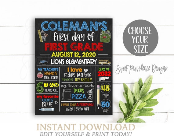 EDITABLE First Day of School sign, First Day of School Chalkboard, ANY GRADE, Back to School, 1st Day Printable Sign, Instant Download Il_570xn
