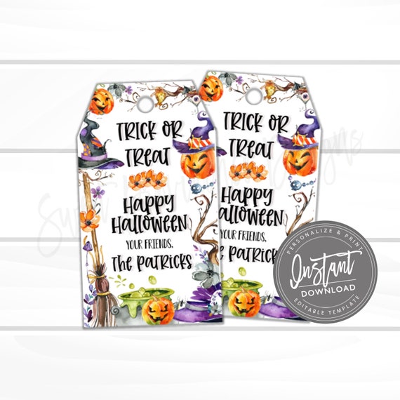 Halloween Gift Tag Favor Tags, Personalized Halloween Tags, Halloween Printable, Halloween Border Favor Tags, EDITABLE INSTANT DOWNLOAD Il_570xn