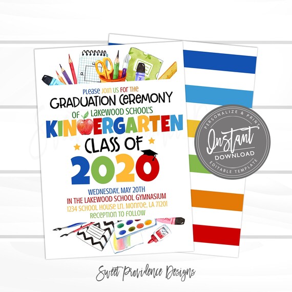 Kindergarten Graduation Party Invitation Grad Party Invite Class Of 2020 Editable Announcement Invitation Decor Printable Instant Access By Sweet Providence Designs Catch My Party