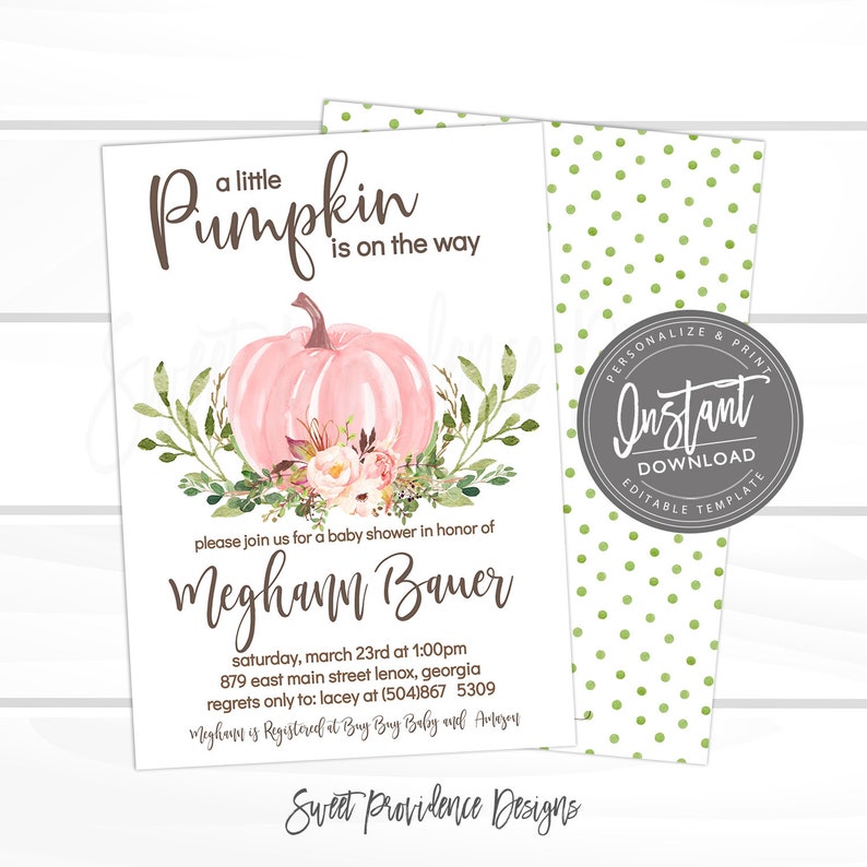 Pumpkin Shower Invitation Fall Greenery Pumpkin Invitation - Etsy