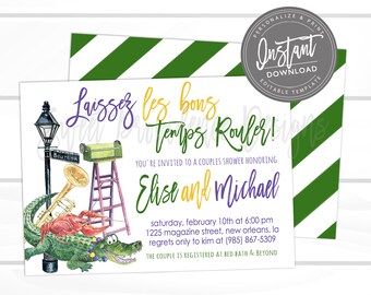Bourbon Street Couples Shower Invite, Nola Engagement Invite, Laissez Les Bon Temps Rouler, Louisiana Bridal Invitation, Instant Access