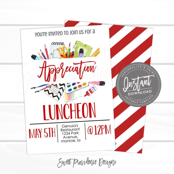 Editable Teacher Appreciation Luncheon Invitation, PTO School Staff Luncheon fundraiser template, Sweet Providence, Instant Access- EDIT NOW Il_570xn
