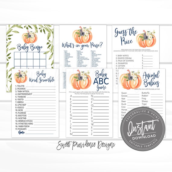 Fall Baby Shower Games Party Pack Printable Shower Games | Etsy