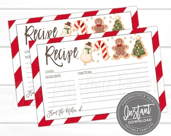 Christmas Cookie Exchange Recipe Card, Editable Christmas Recipe Card template,Cookie exchange,Gingerbread,Christmas Recipe,Instant Download