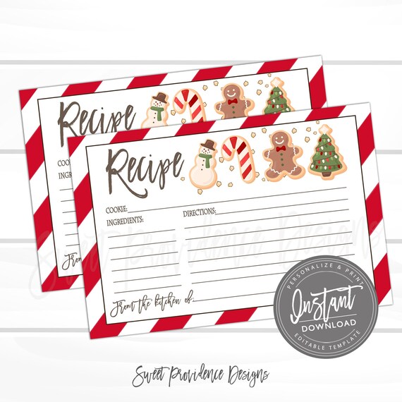 Christmas Cookie Exchange Recipe Card, Editable Christmas Recipe Card template,Cookie exchange,Gingerbread,Christmas Recipe,Instant Download Il_570xn