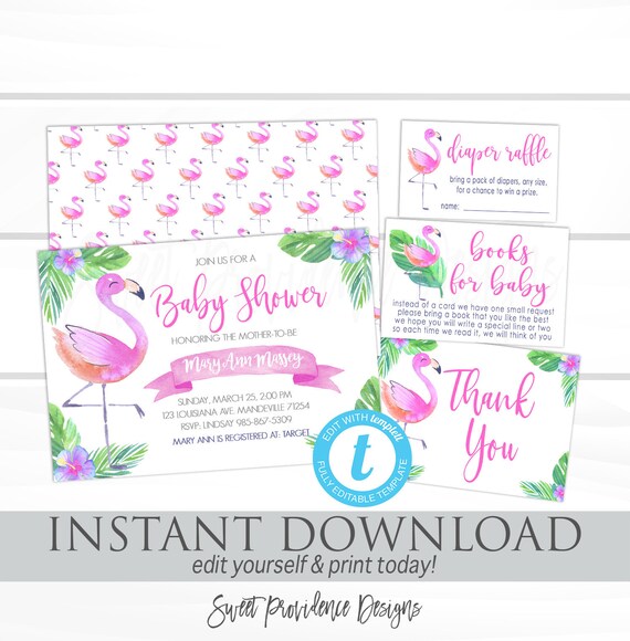 pink flamingo baby shower diy invitation kit flamingo tropical