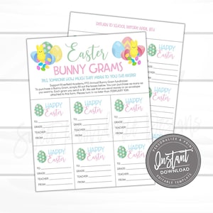 BEWERKBARE Easter Bunny Grams Flyer, PTO PTA School Fundraiser Template, Snoep, Eieren, Easter School Church Community Event, Instant Download