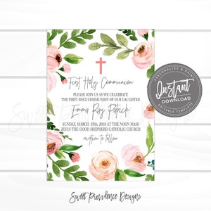 First Communion Invitation, EDITABLE 1st Holy Communion Party Invitation, PRINTABLE Girl or Boy First Religious Invite, Instant Access