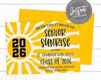 Senior Sunrise invitation, Senior Week Grad Party Breakfast Invite, Editable template, Class of 2026 Instant Access Edit Now