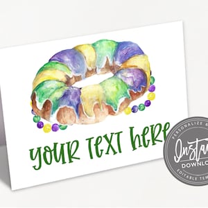 Mardi Gras Food Tent, Editable Name Place Cards, Mardi Gras Folded tent name card, King Cake Printable Template, Instant Access