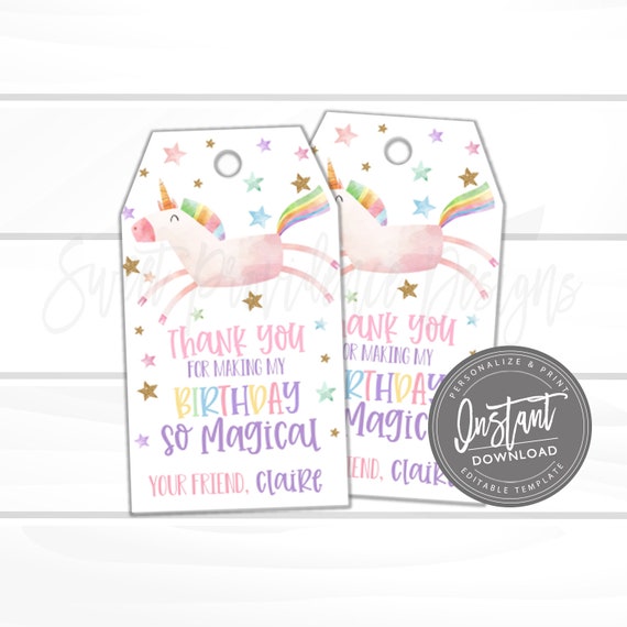 EDITABLE Birthday Favor Tag, Unicorn Birthday Party Favor, Thank You ...