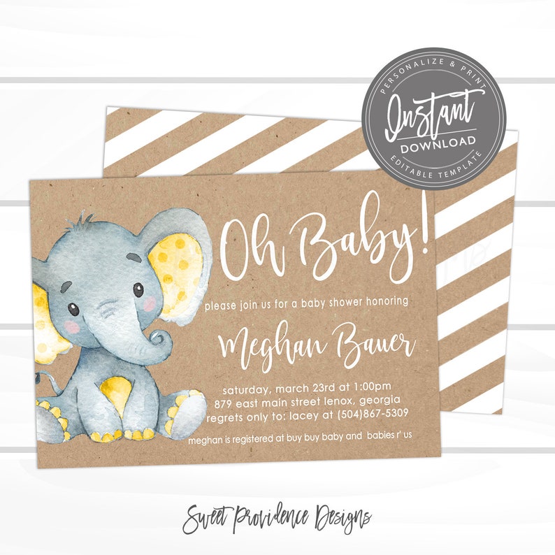 Elephant Baby Shower Invitation Yellow Safari Elephant Etsy Elephant Baby Shower Invitation Yellow Safari Elephant Etsy