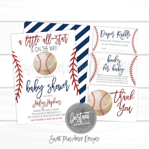 Baseball Baby Shower Invitation Kit, Little All Star Shower, Editable baseball template, Boy Sport Shower Invite, Printable Instant Access