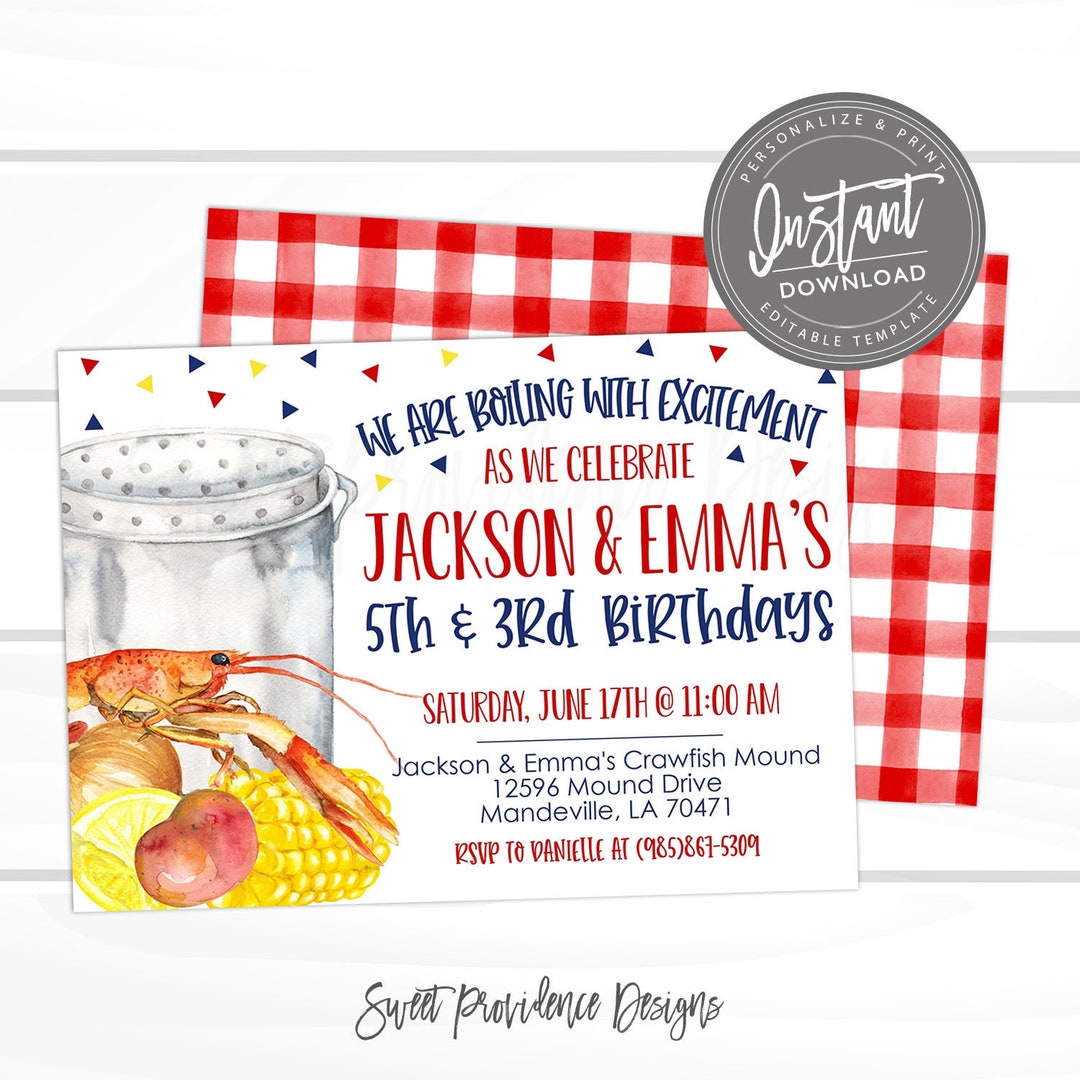 Crawfish Boil Birthday Invitation Editable Kids Birthday - Etsy
