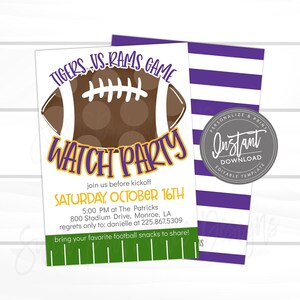 Football Watch Party Invitation, Editable Team Colors, Editable Tailgate Football Watch Party, birthday theme party template, Instant Access image 1