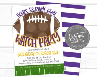 Football Watch Party Invitation, Editable Team Colors, Editable Tailgate Football Watch Party, birthday theme party template, Instant Access