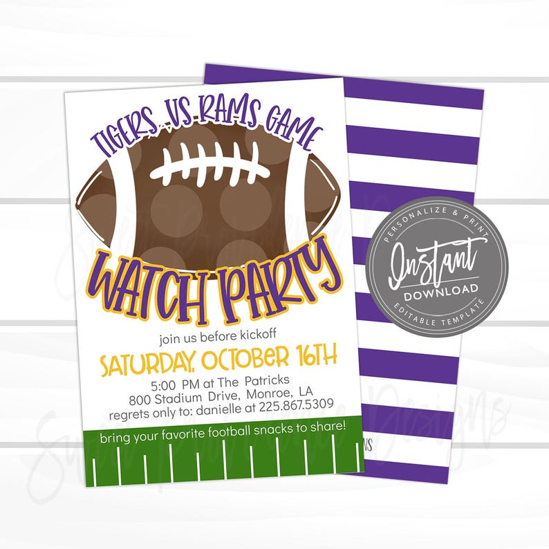 Football Watch Party Invitation, Editable Team Colors, Editable Tailgate Football Watch Party, birthday theme party template, Instant Access image 1