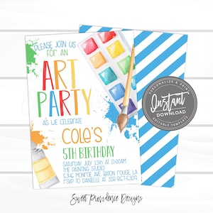 Art Party Birthday Invitation, Art Party invitation, Paint Party Birthday Invitation. Editable Art Birthday Invitation, Instant Access