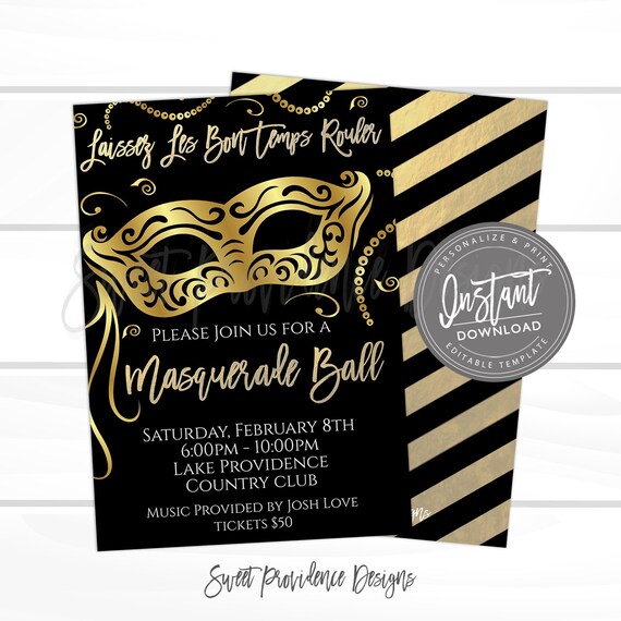 Mardi Gras Invitation, Mardi Gras Masquerade Ball, Editable Masquerade Ball Template, Laissez Les Bon Temps Rouler, Instant Access Il_570xn