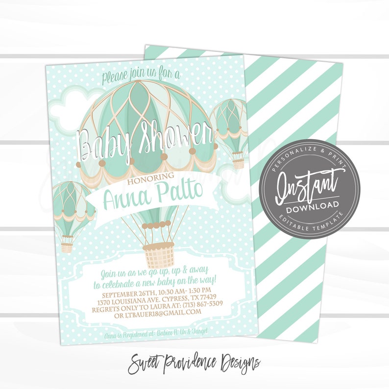 Hot Air Balloon Baby Shower Invitation Balloon Invitation Etsy