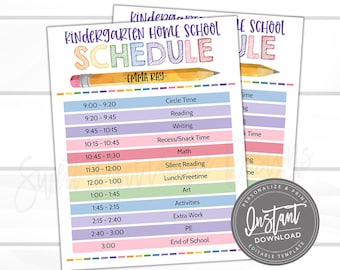 Editable Home School Printable Schedule, Customizable Kids Daily Class Planner, List, Daily Planner, Parent Teacher Schedule, INSTANT ACCESS