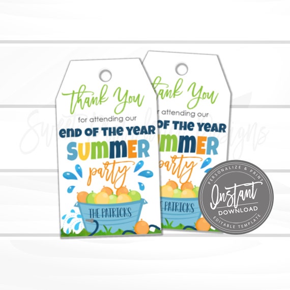 School End of Year Party Gift Tag, PTO End of School Year, Class Party, Thank You Favor Tag, Summer Tag Printable, Instant Access - Edit Now Il_570xn