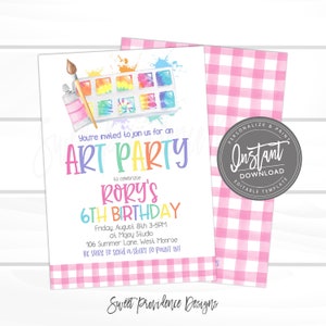 Tie Die Art Party Birthday Invitation, Art Party invitation, Virtual Paint Party Invite. Editable Girl Birthday Invitation, Instant Access