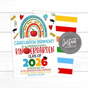Kindergarten Graduation Ceremony Invitation, Grad Party invite Class of 2026, Editable Announcement, Decor Printable Instant Access Edit now