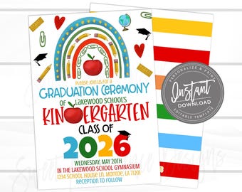 Kindergarten Graduation Ceremony Invitation, Grad Party invite Class of 2026, Editable Announcement, Decor Printable Instant Access Edit now