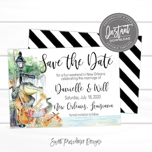 New Orleans Louisiana Save the Date Invite, Nola Bayou Shower Invite, Editable Save the Date Card, Louisiana Invitation, Instant Access