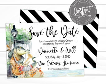 New Orleans Louisiana Save the Date Invite, Nola Bayou Shower Invite, Editable Save the Date Card, Louisiana Invitation, Instant Access