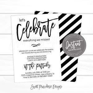 End of Quarantine Party Invitation, Let's Celebrate Everything We Missed Party Birthday Graduation Editable Digital Printable Instant Access image 1
