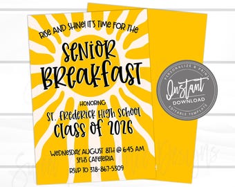 Senior Graduation Breakfast invitation, Senior Week Grad Party Invite, Editable template, Class of 2026 Instant Access Edit Now
