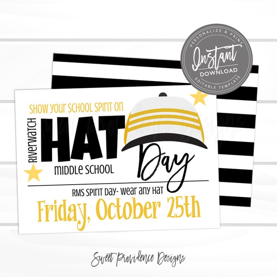 Spirit Day School Flyer, Hat Day, PTO Spirit fundraiser, School fundraiser, Editable template, Sweet Providence, Instant Access, Il_570xn