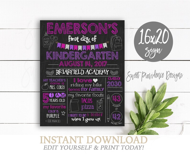 First Day of School Sign, EDITABLE Chalkboard, First Day of School, ANY GRADE, Back to School, 1st Day Printable Sign, Instant Download image 1