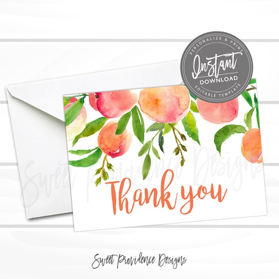 Sweet Peach Thank you Card, Little Peach Thank You Card, Editable Baby Shower thank you, Georgia Peach Invite, , Instant Access Il_570xn