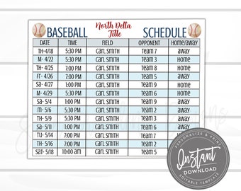 Editable Baseball Schedule, Game and Practice Schedule, Customizable Baseball Schedule Any Team, Team Lineup, Printable, Instant Access