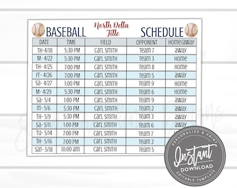 Editable Baseball Schedule, Game and Practice Schedule, Customizable Baseball Schedule Any Team, Team Lineup, Printable, Instant Access