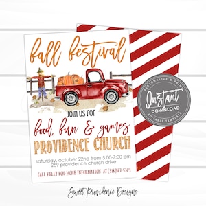 Fall Festival Invitation, Fall Fest Flyer, Pumpkin, Truck, Pumpkin Patch, Church, Fall Invite, Editable Flyer Template, Instant Download