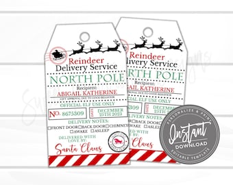 EDITABLE North Pole Delivery Tags, Santa Gift Tags, Elf Delivery Tags, Santa's Nice List, Holiday Gift Labels Template, INSTANT DOWNLOAD