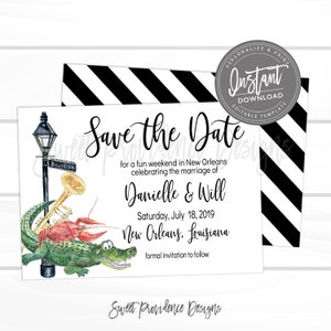 New Orleans Louisiana Save the Date Invite, Nola Shower Invite, Editable Save the Date Card, Louisiana Invitation,  Instant Access