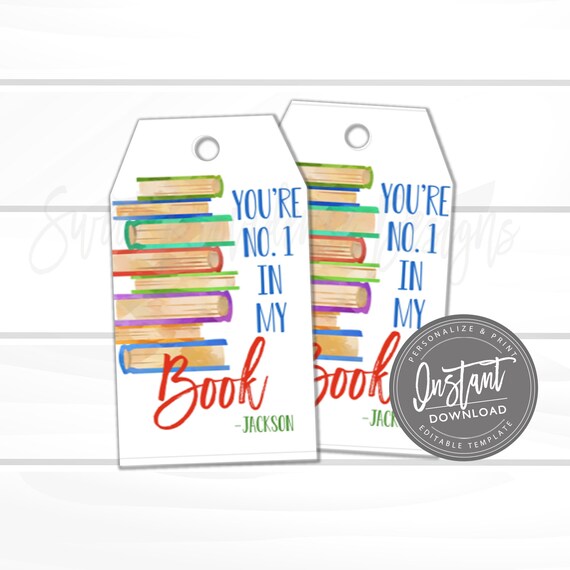 Teacher Appreciation Gift Tag, Book Tag, you're no. 1, End of School Year Thank You Favor Tag, Librarian gift Tag Printable Instant Download Il_570xn