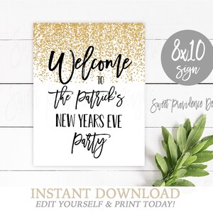 New Years Eve Party Welcome Sign, Editable NYE Game, Confetti New Years Decorations, New Years Ideas, Printable, Instant Access image 1